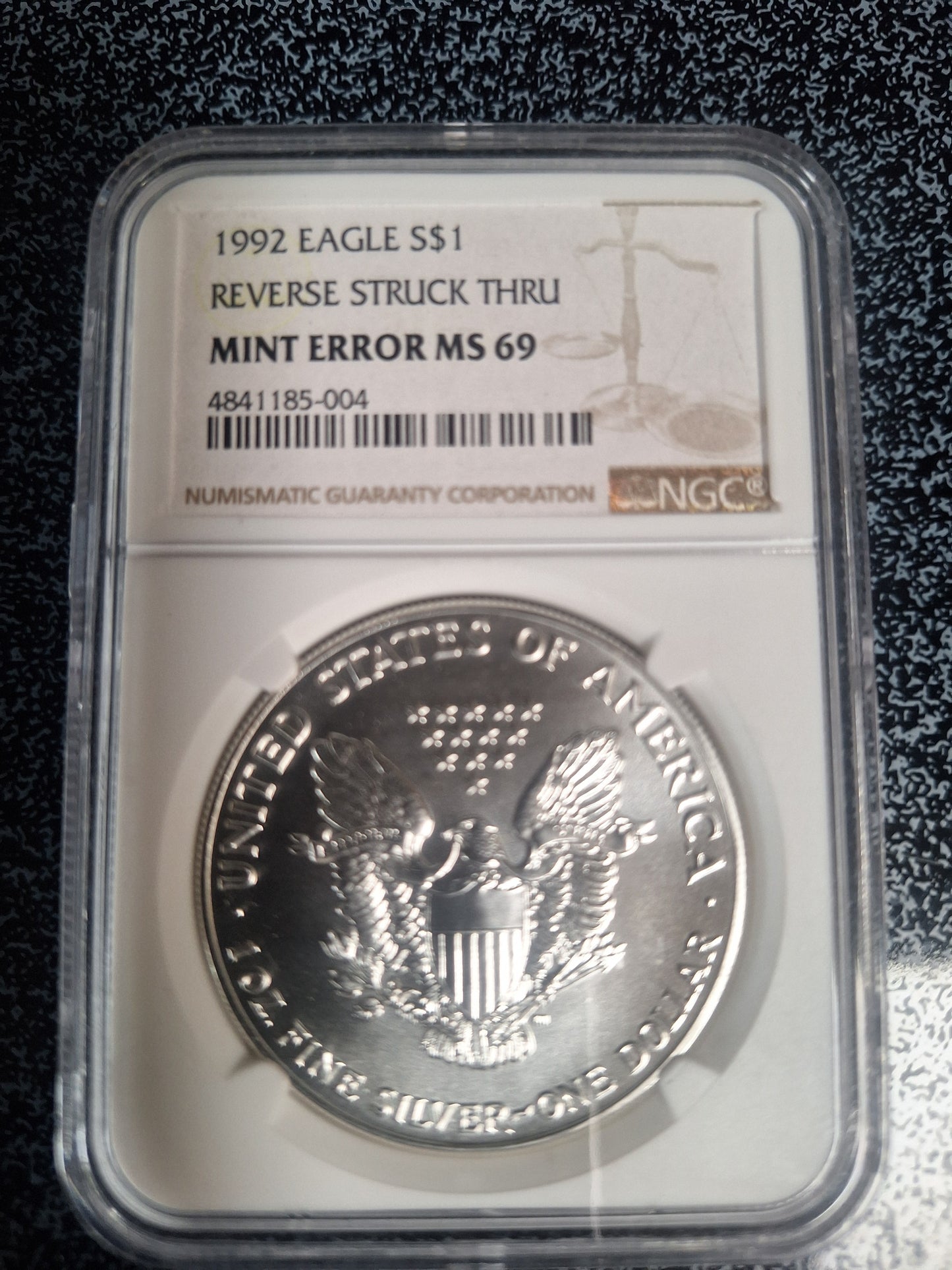 1992 ASE MS69 MINT ERROR REVERSE STRUCK THUR