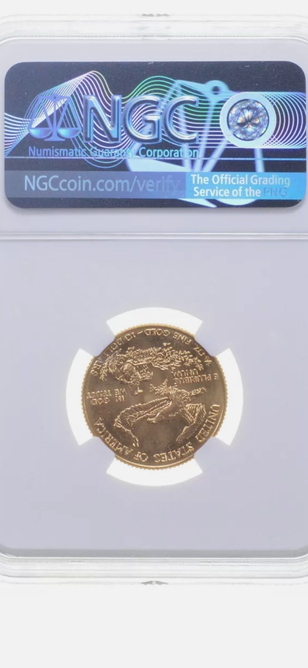 1998 $10 1/4 OZ .999 GOLD EAGLE MS69 MINT ERROR OBVERSE STRUCK THRU NGC-MULE