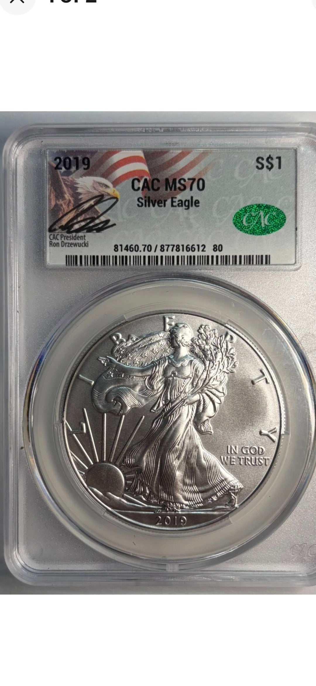 2019 $1 SILVER EAGLE MS70 CAC