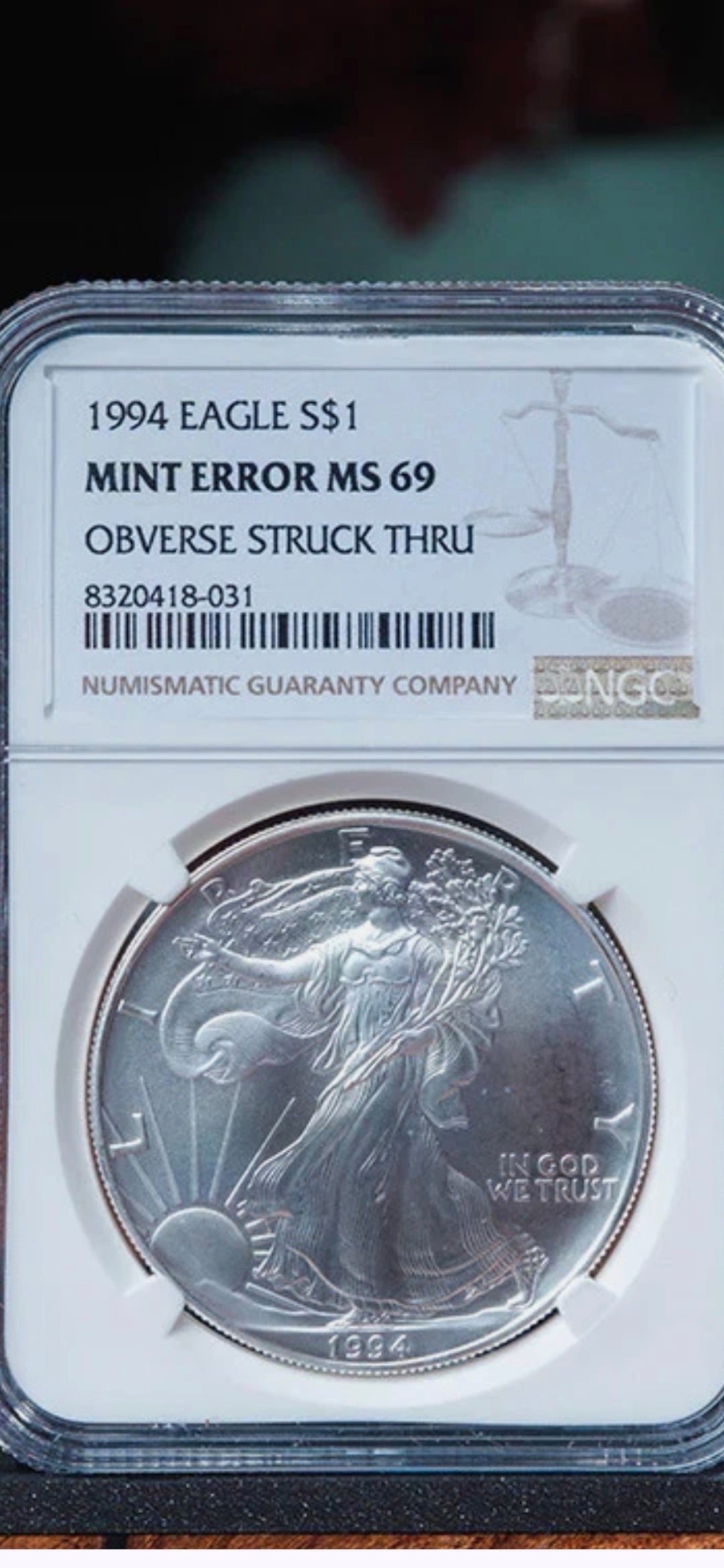 1994 $1 SILVER EAGLE MS69 MINT ERROR NGC