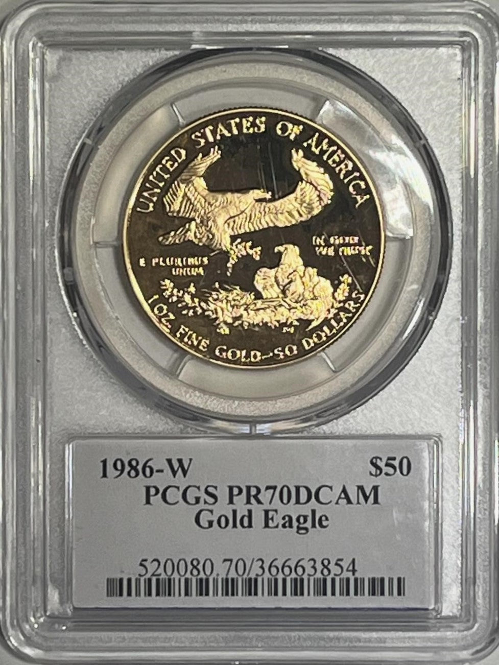 1986-W PCGS PR70DCAM Gold Eagle $50 .999 1oz gold Signed Edmund C. Moy (FIRST YEAR OF ISSUE) - Goldstar Mint