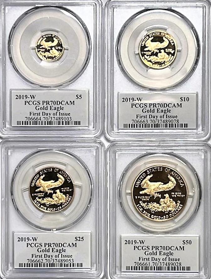 2019-W PCGS Gold Eagle Set PR70DCAM $5,$10,$25,$50 First Day of Issue Signed by ED MOY - Goldstar Mint