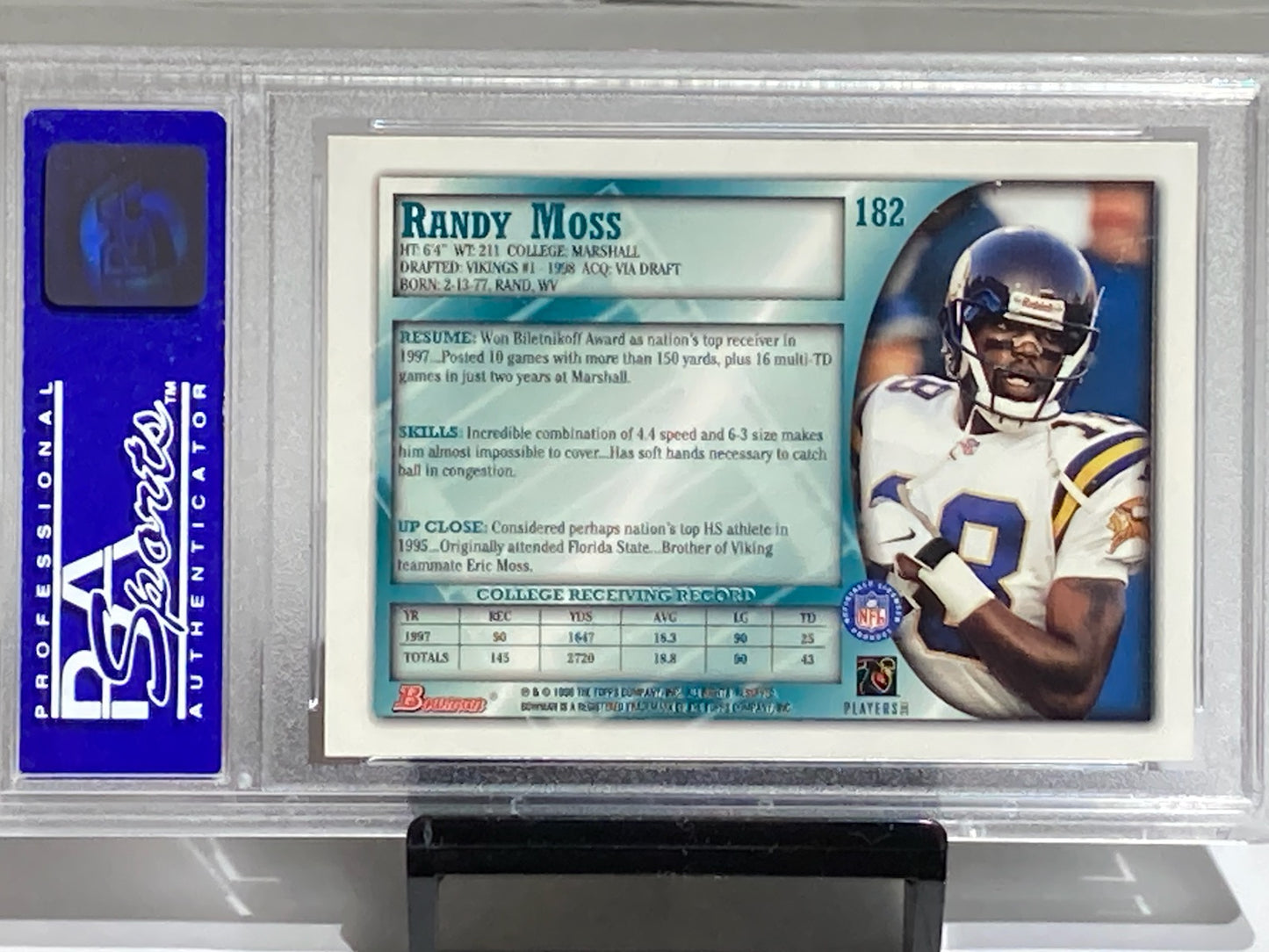 1998 BOWMAN RANDY MOSS ROOKIE PSA GRADED 9 #182 - Goldstar Mint