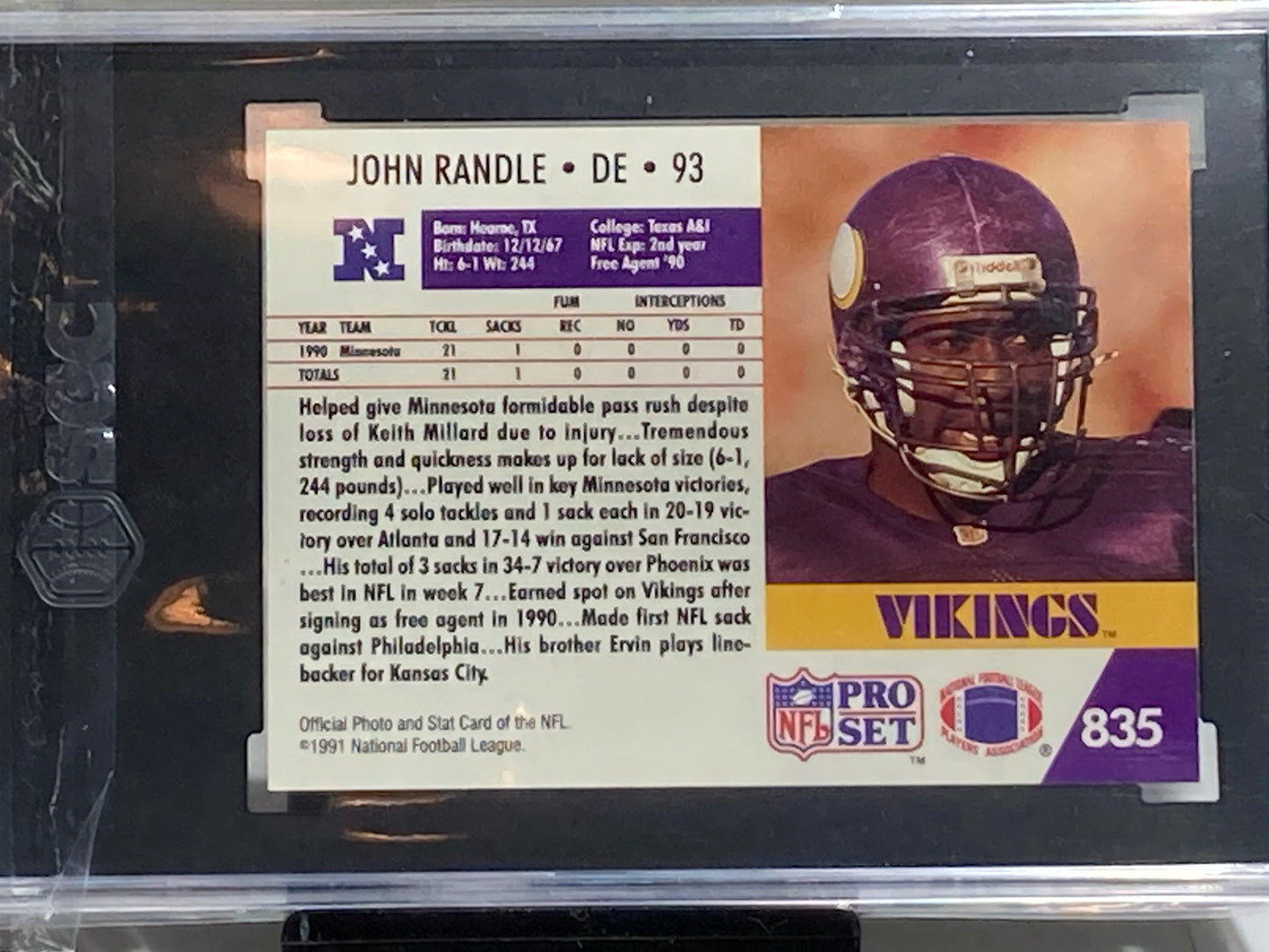 1991 PRO SET JOHN RANDLE ROOKIE SGC GRADED 9.5 - Goldstar Mint