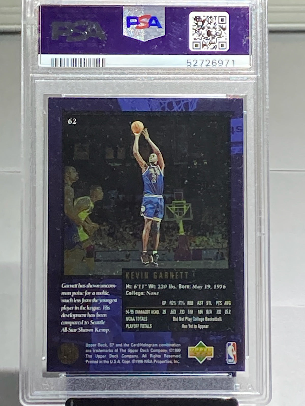 1995 SP CHAMPIONSHIP KEVIN GARNETT ROOKIE PSA GRADED 8 #62 - Goldstar Mint