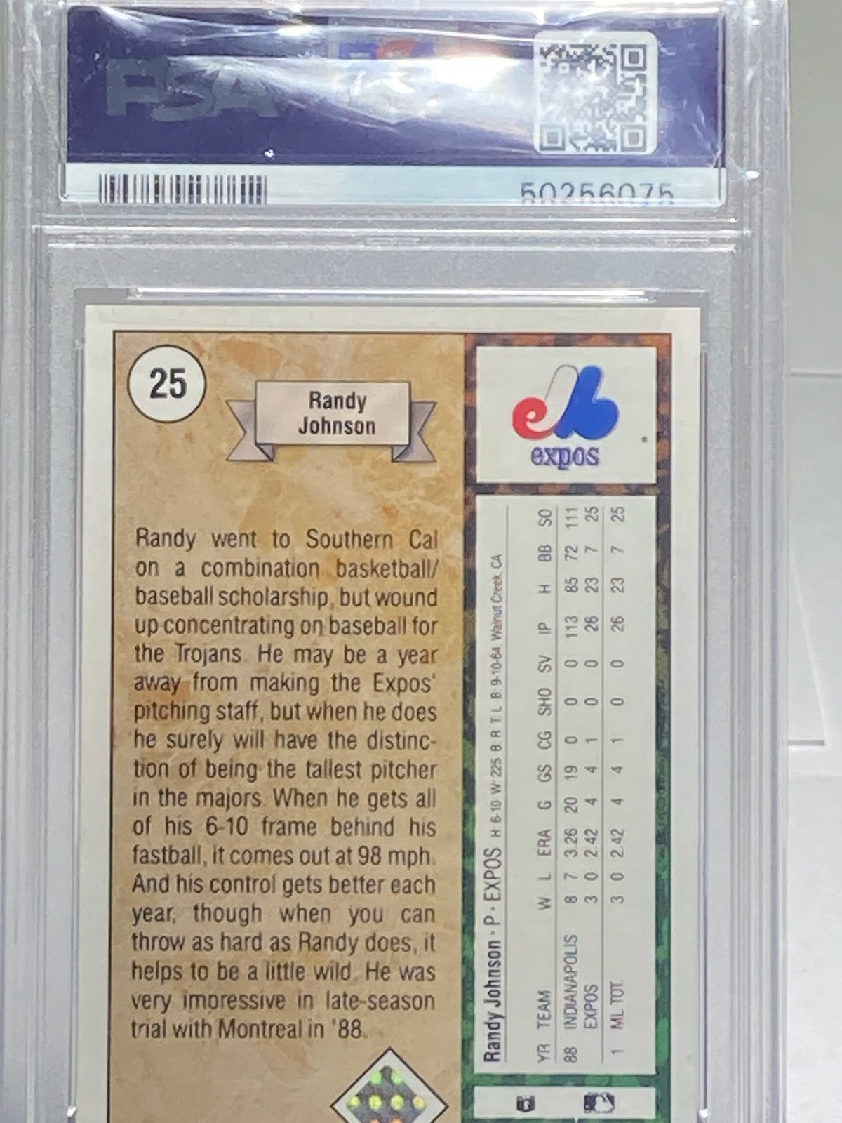 1989 UPPER DECK RANDY JOHNSON STAR ROOKIE PSA GRADED MINT 9 #25 - Goldstar Mint