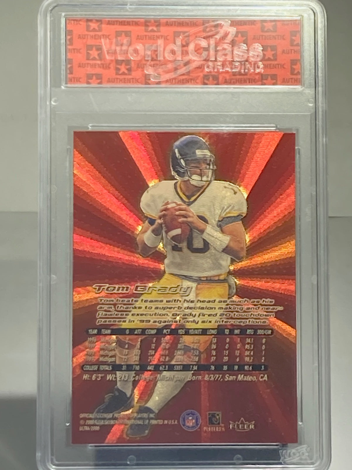 2000 FLEER TOM BRADY ROOKIE- ULTRA POLYCHROME GOLD REFRACTOR WCG GRADED 10 - Goldstar Mint