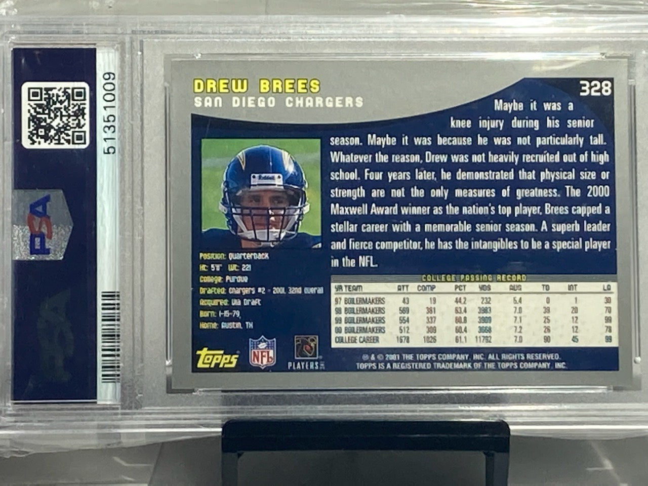 2001 TOPPS DREW BREES ROOKIE PSA GRADED 8 - Goldstar Mint