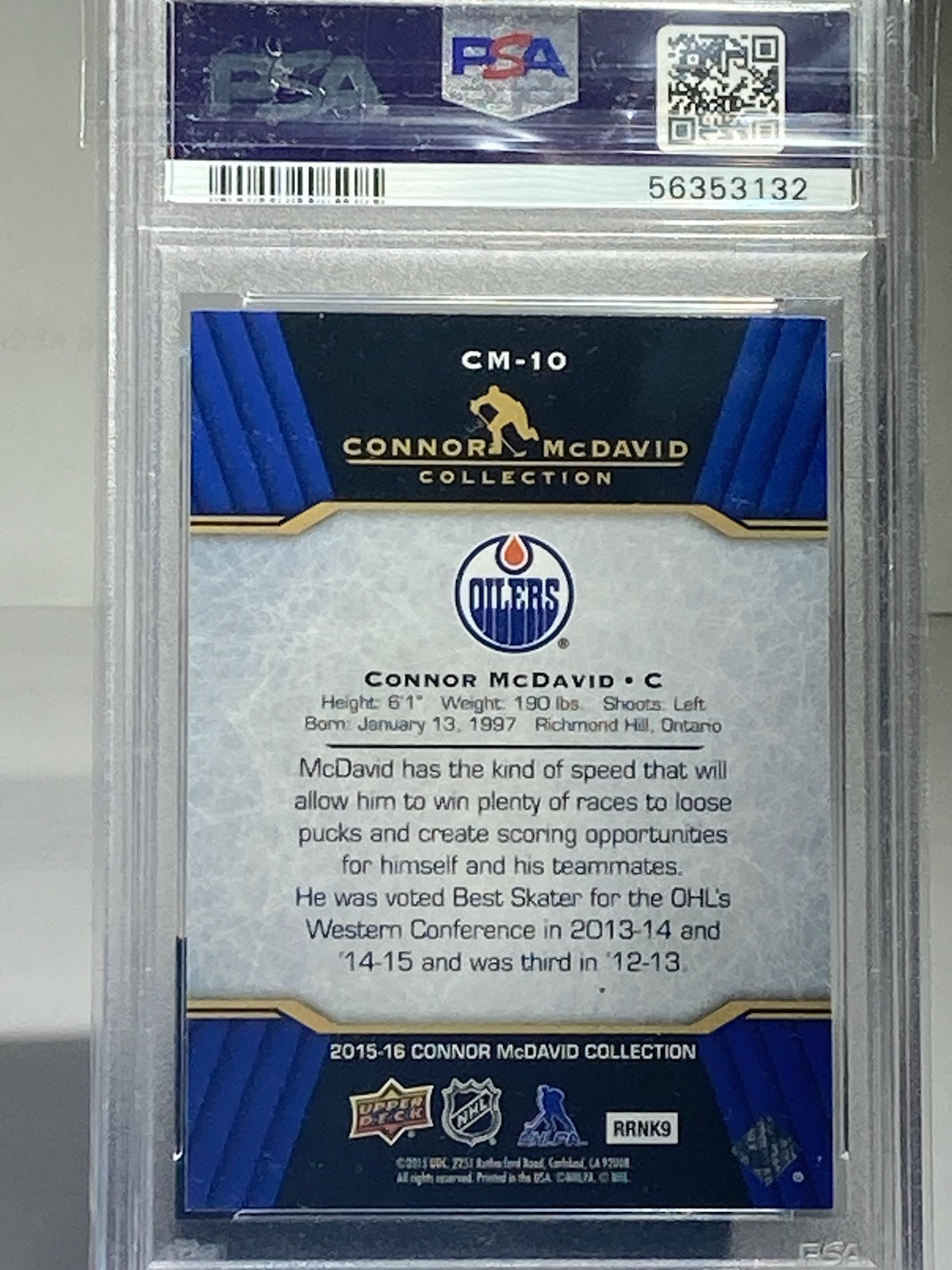 2015 UPPER DECK CONNER MCDAVID ROOKIE PSA GRADED 9 MINT - Goldstar Mint