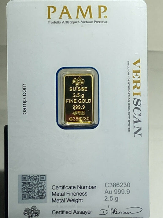 .999 2.5 GRAM GOLD BAR - PAMP - Goldstar Mint