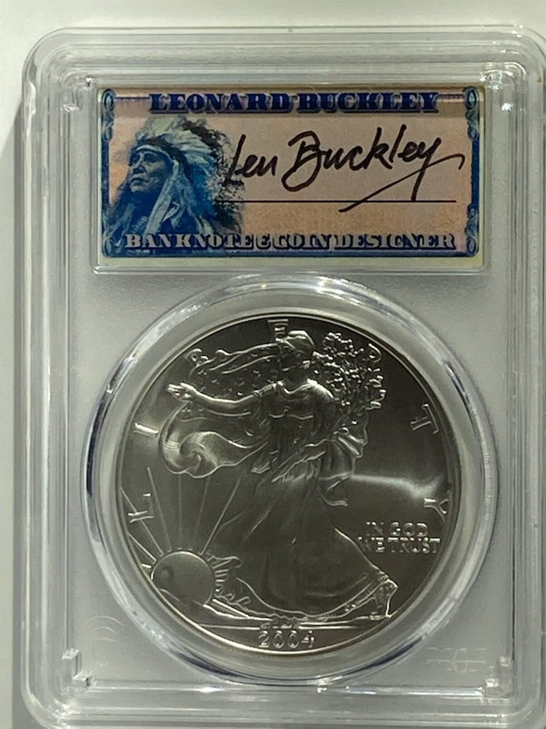 2008 $1 PCGS MS70 SILVER EAGLE SIGNED BY LEN BUCKLEY - Goldstar Mint