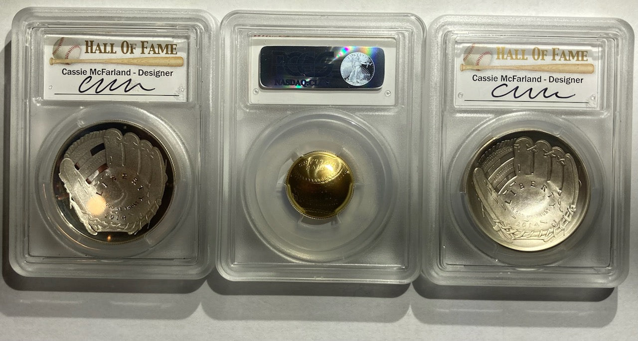 2014 BASEBALL H.O.F PCGS SILVER AND GOLD 3 COIN SET - Goldstar Mint