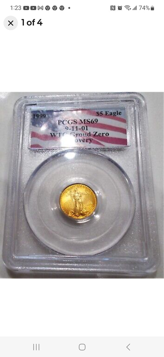 1999 W $5 AGE MS69 WORLD TRADE CENTER RECOVERY 9-11-2001 PCGS