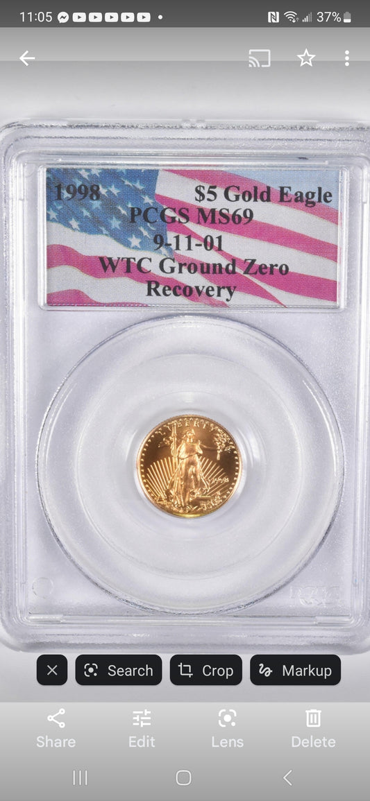 1998 $5 1/10th oz.AGE WTC RECOVERY MS69 PCGS