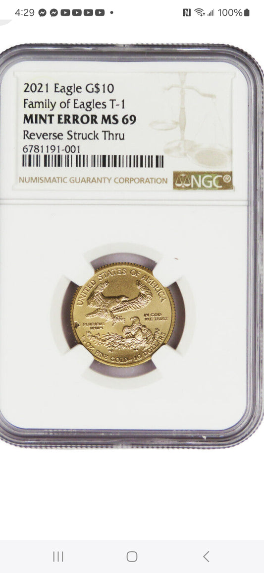 2021 AGE $10 MS69 MINT ERROR OBVERSE STRUCK THRU