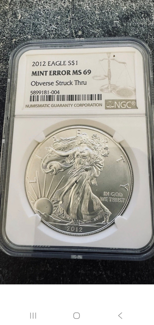 2012 $1 SILVER EAGLE MS69 MINT ERROR NGC