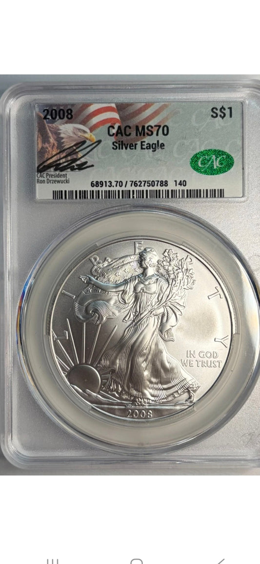 2008 SILVER EAGLE MS70 CAC