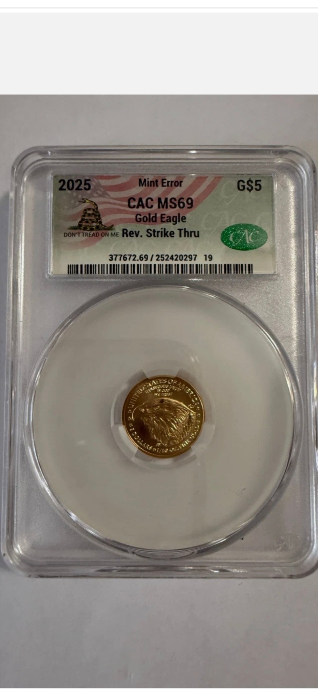 2025 $5 GOLD EAGLE MS69 MINT ERROR CAC