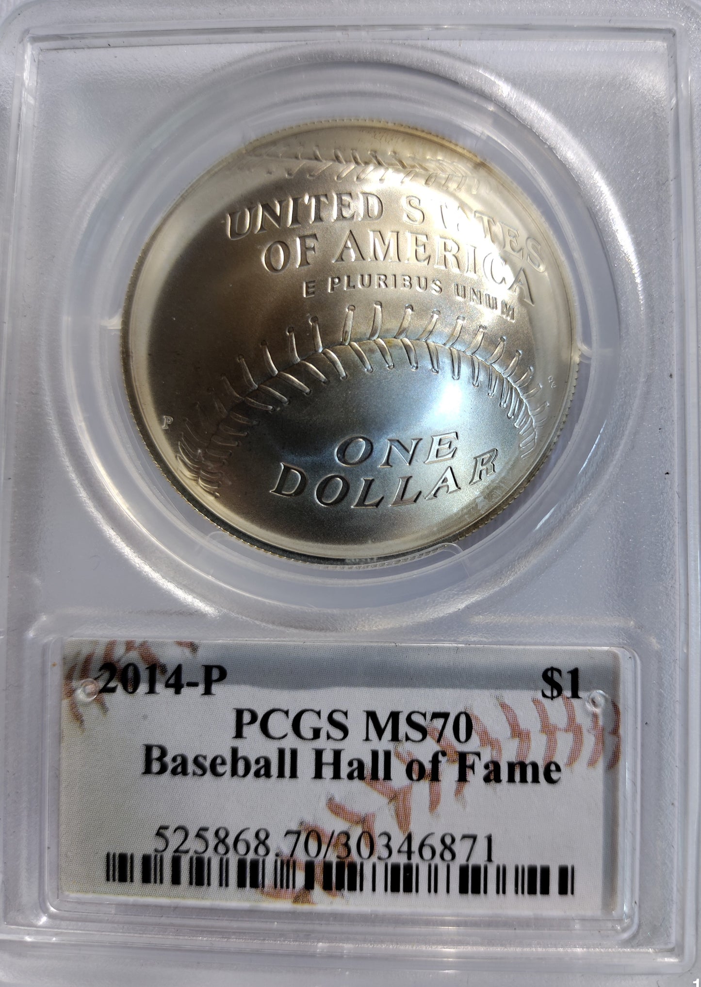 2014-P PCGS MS70 Baseball Hall of Fame First Strike $1 Signed by Cassie McFarland - Goldstar Mint 