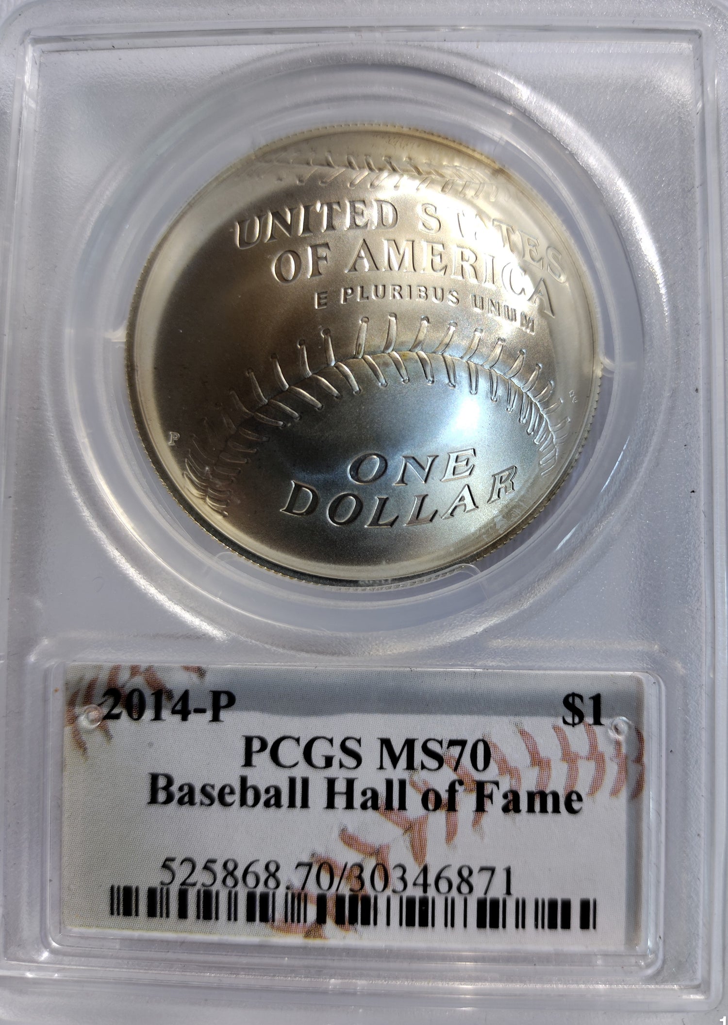 2014-P PCGS MS70 Baseball Hall of Fame First Strike $1 Signed by Cassie McFarland - Goldstar Mint 
