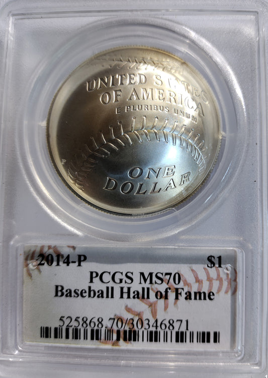 2014-P PCGS MS70 Baseball Hall of Fame First Strike $1 Signed by Cassie McFarland - Goldstar Mint 