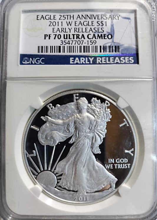 2011 Eagle S $1 25th Anniversary- Early Releases PF 70 Ultra Cameo - Goldstar Mint