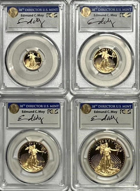 2019-W PCGS Gold Eagle Set PR70DCAM $5,$10,$25,$50 First Day of Issue Signed by ED MOY - Goldstar Mint
