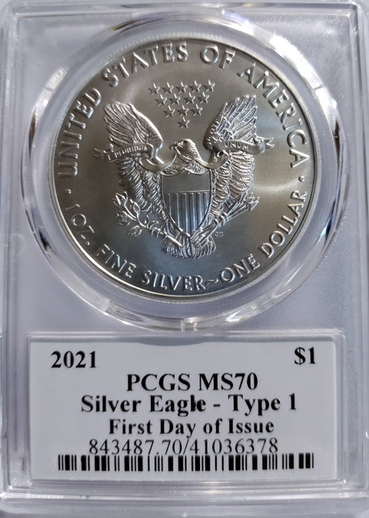 2021 Silver Eagle Type 1 - First Day of Issue PCGS $1 MS70 Signed by John Dannrether - Goldstar Mint
