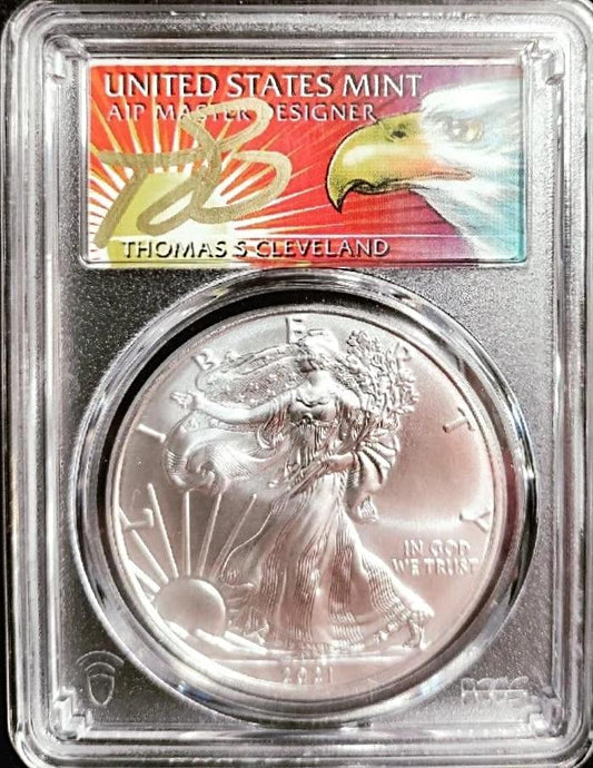 2021 (S) Silver Eagle- T1 First Day of Issue- Emergency Issue MS70 Signed by Thomas Cleveland - Goldstar Mint