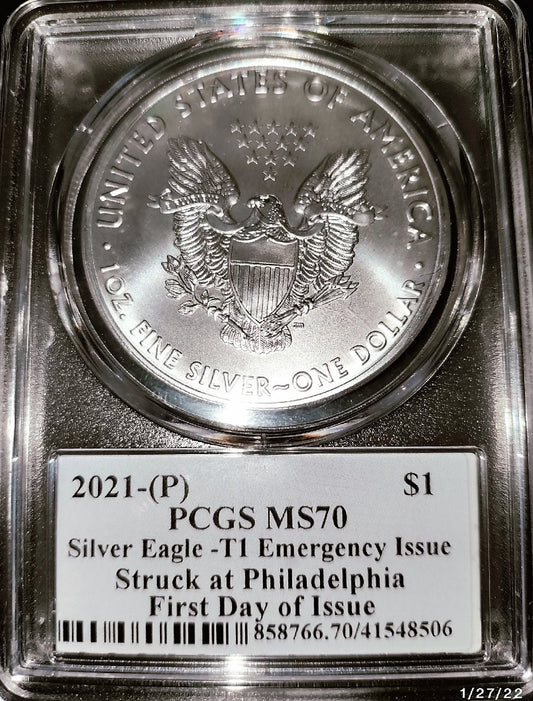 2021-(P) PCGS MS70 Silver Eagle-T1 Emergency Issue Signed Thomas S. Cleveland - Goldstar Mint