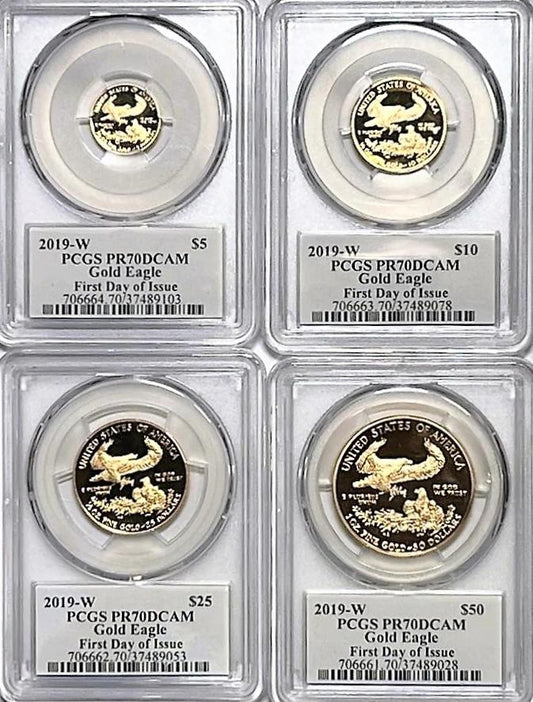 2019-W PCGS Gold Eagle Set PR70DCAM $5,$10,$25,$50 First Day of Issue Signed by ED MOY - Goldstar Mint
