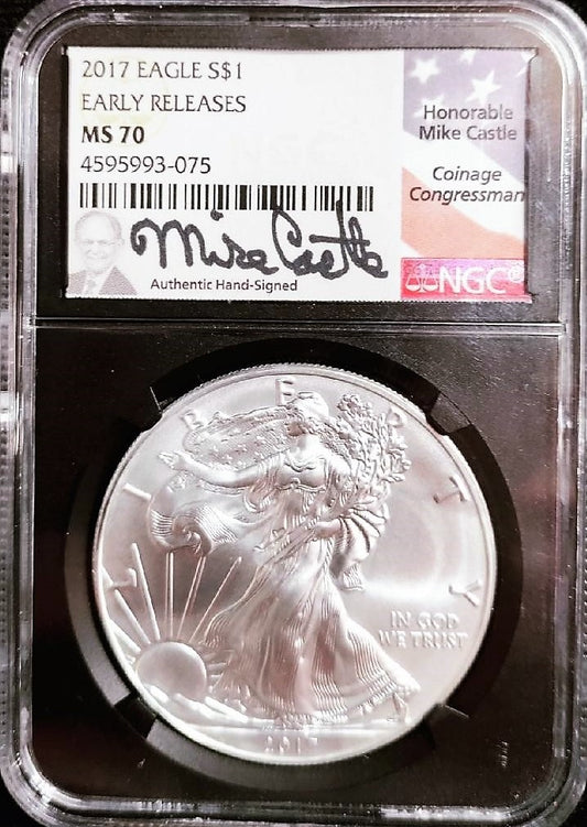 2017 Eagle S $1 Early Releases MS 70 Honorable Mike Castle Signature - Goldstar Mint