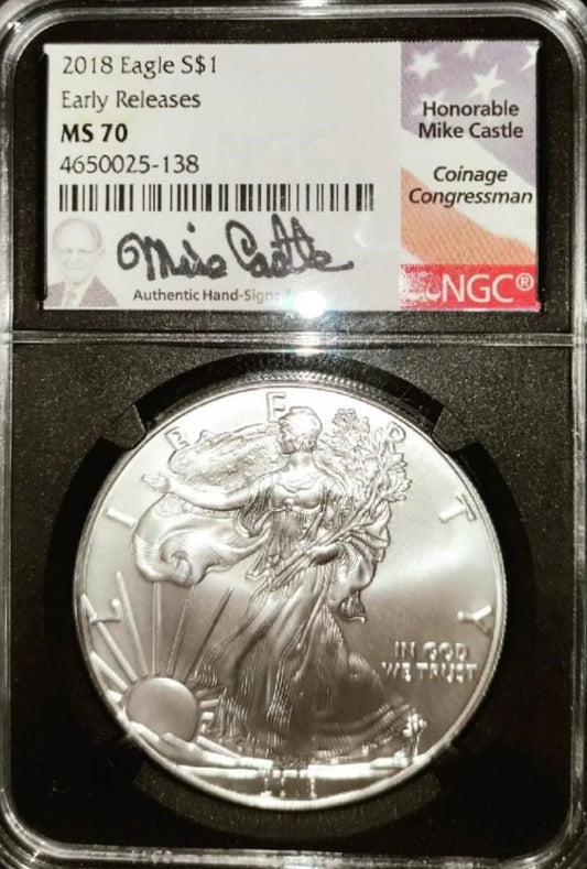 2018 Eagle S $1 Early Releases MS 70 Honorable Mike Castle Signature - Goldstar Mint