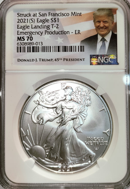 2021 (S) MS70 T-2 Silver Eagle Donald J. Trump (Emergency Production) - Goldstar Mint