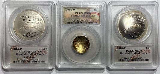 2014 BASEBALL H.O.F PCGS SILVER AND GOLD  3 COIN SET - Goldstar Mint 