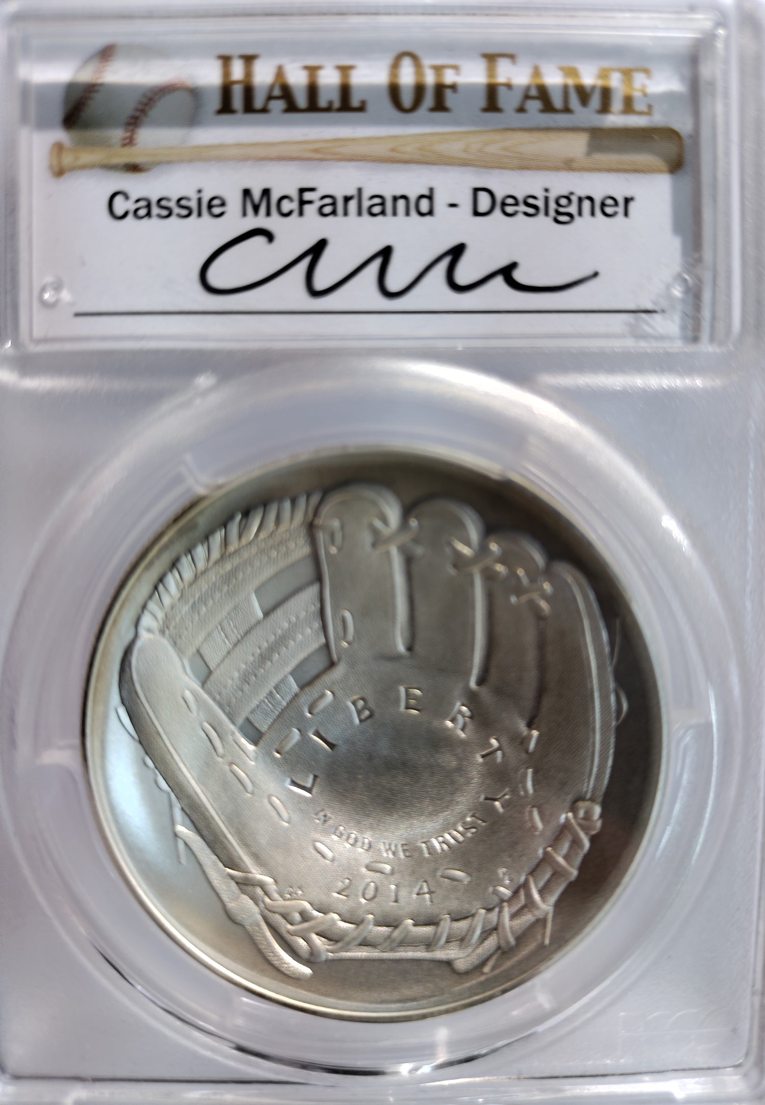 2014-P PCGS MS70 Baseball Hall of Fame First Strike $1 Signed by Cassie McFarland - Goldstar Mint 