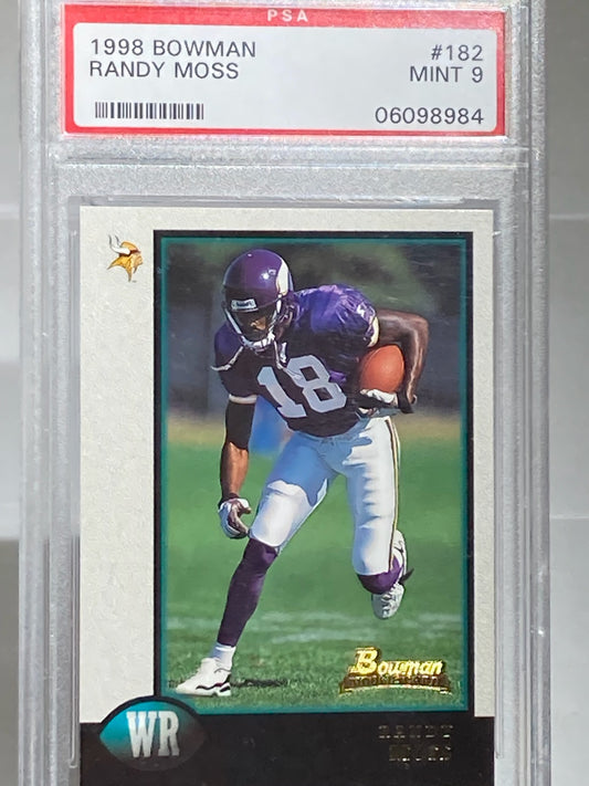 1998 BOWMAN RANDY MOSS ROOKIE PSA GRADED 9 #182 - Goldstar Mint