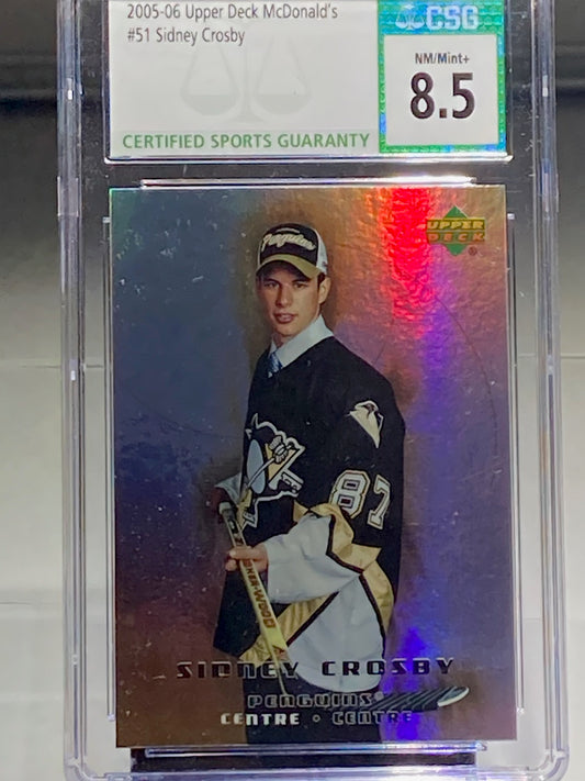 2005-06 UPPER DECK MCDONALDS ROOKIE #51 SIDNEY CROSBY CSG GRADED 8.5 - Goldstar Mint 