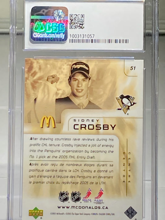 2005-06 UPPER DECK MCDONALDS ROOKIE #51 SIDNEY CROSBY CSG GRADED 8.5 - Goldstar Mint