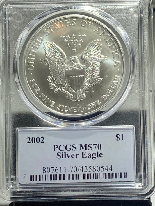 2002 $1 PCGS MS70 SILVER EAGLE SIGNED BY THOMAS CLEVELAND - Goldstar Mint