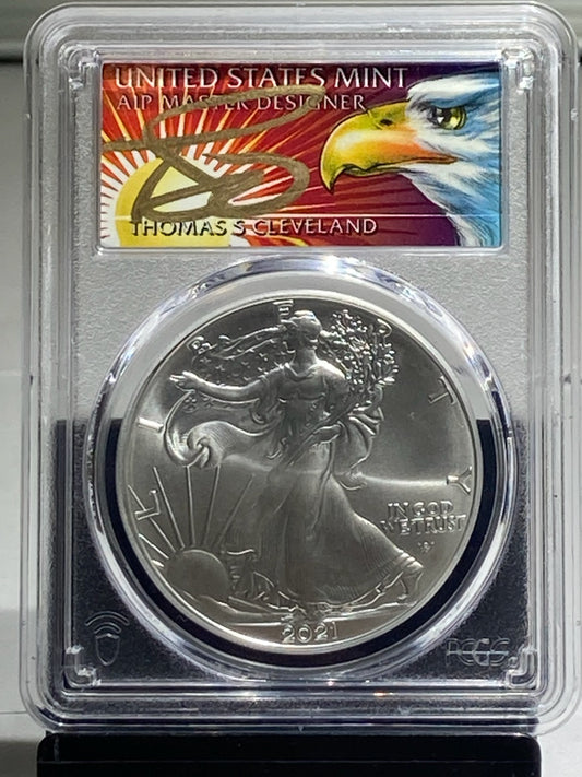 2021 $1 PCGS MS70 SILVER EAGLE - TYPE 2 SIGNED BY THOMAS CLEVELAND - Goldstar Mint