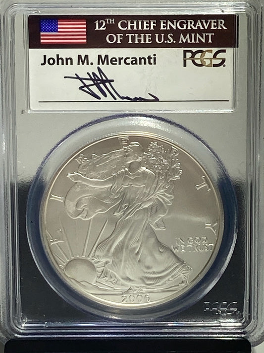 2006 $1 W PCGS MS70 SILVER EAGLE MERCANTI SIGNATURE - Goldstar Mint
