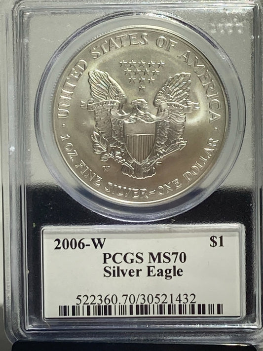 2006 $1 W PCGS MS70 SILVER EAGLE MERCANTI SIGNATURE - Goldstar Mint