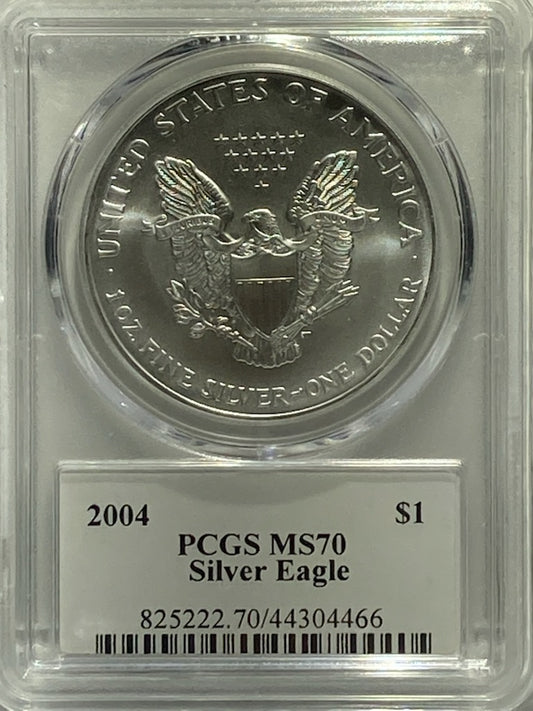 2004 $1 PCGS MS70 SILVER EAGLE SIGNED BY LEN BUCKLEY - Goldstar Mint