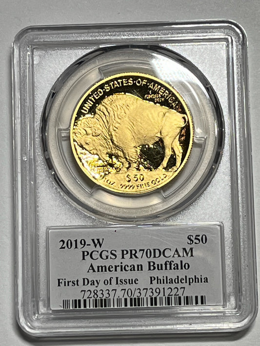 2019 (W) $50 GOLD BUFFALO PCGS PF70 DCAM "CITY RELEASE- PHILADELPHIA FIRST DAY ISSUE SIGNED BY ED MOY - Goldstar Mint