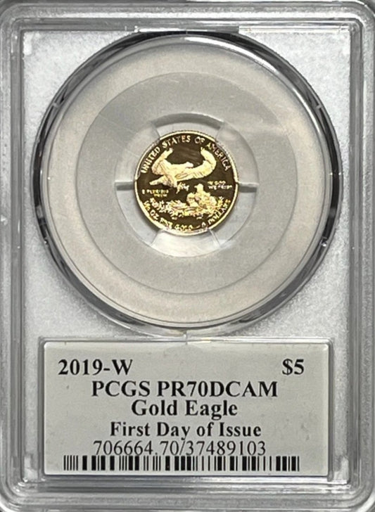 2019 (W) $5 PCGS PR70 DCAM GOLD EAGLE FIRST DAY ISSUE SIGNED BY ED MOY - Goldstar Mint 
