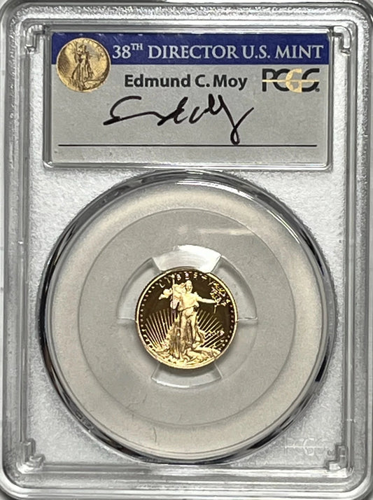 2019 (W) $5 PCGS PR70 DCAM GOLD EAGLE FIRST DAY ISSUE SIGNED BY ED MOY - Goldstar Mint 