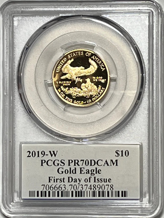 2019 (W) $10 PCGS PR70 DCAM GOLD EAGLE FIRST DAY ISSUE SIGNED BY ED MOY - Goldstar Mint 