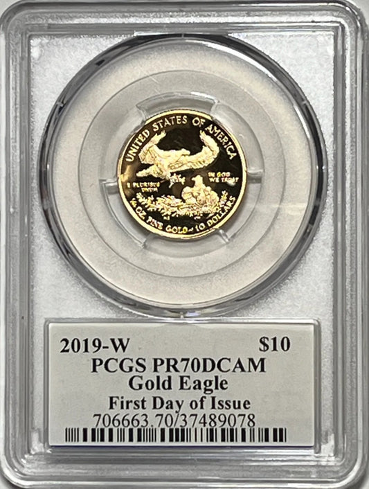 2019 (W) $10 PCGS PR70 DCAM GOLD EAGLE FIRST DAY ISSUE SIGNED BY ED MOY - Goldstar Mint