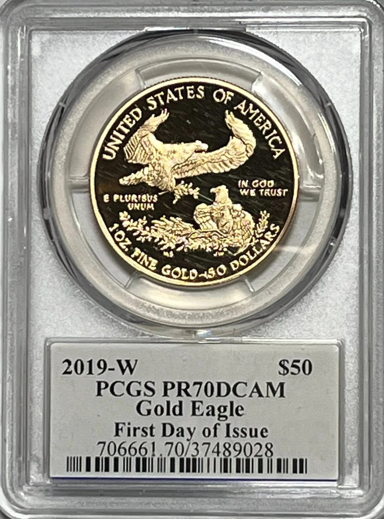 2019 (W) $50 PCGS PR70 DCAM GOLD EAGLE FIRST DAY OF ISSUE SIGNED BY ED MOY - Goldstar Mint 